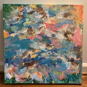 Canvas painting with angels 20x20 with hanging wire